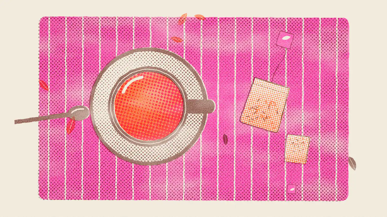 Risograph-style illustration: 12 Awesome Uses for Tea Bags Around the House