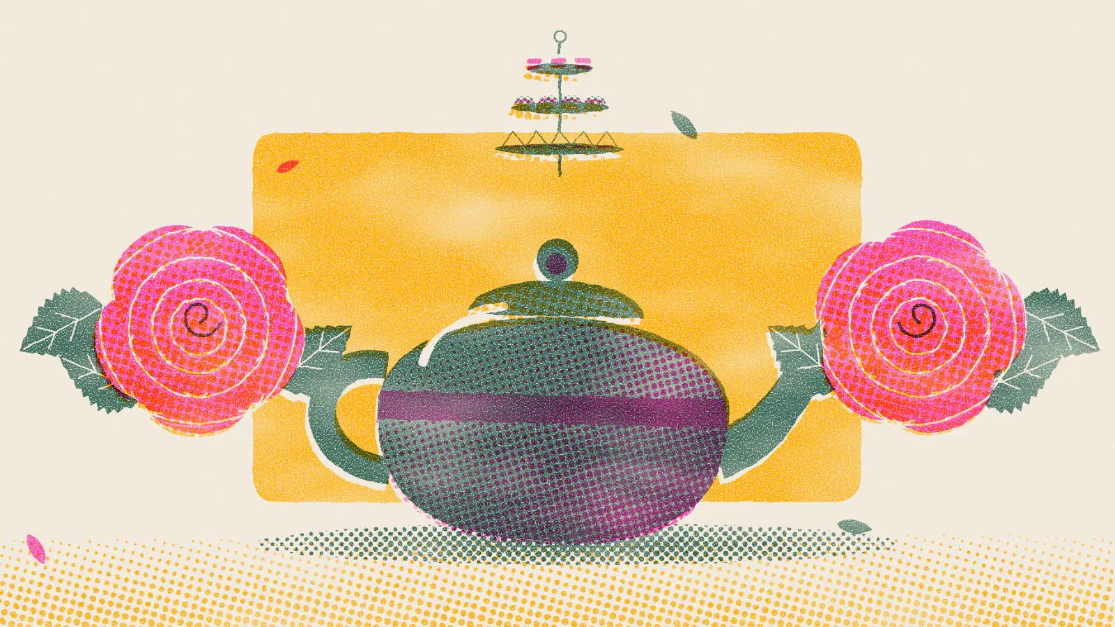 Risograph-style illustration: Afternoon Tea: History, Tradition and What's Served