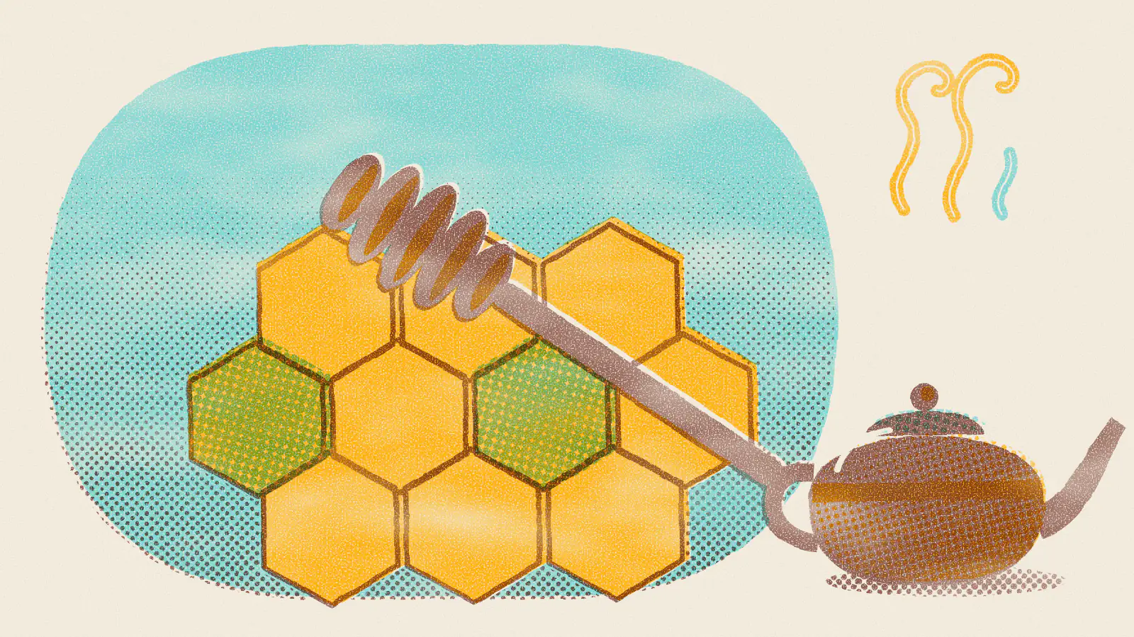 Risograph-style illustration: Benefits of Drinking Hot Tea for Your Health