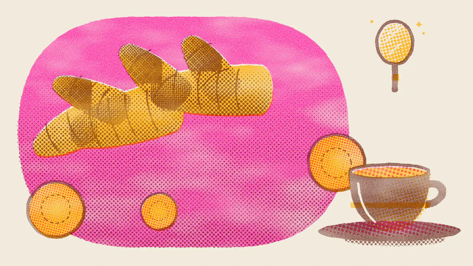 Risograph-style illustration: Ginger Tea for Skin: Benefits, Mask Recipe and Side Effects