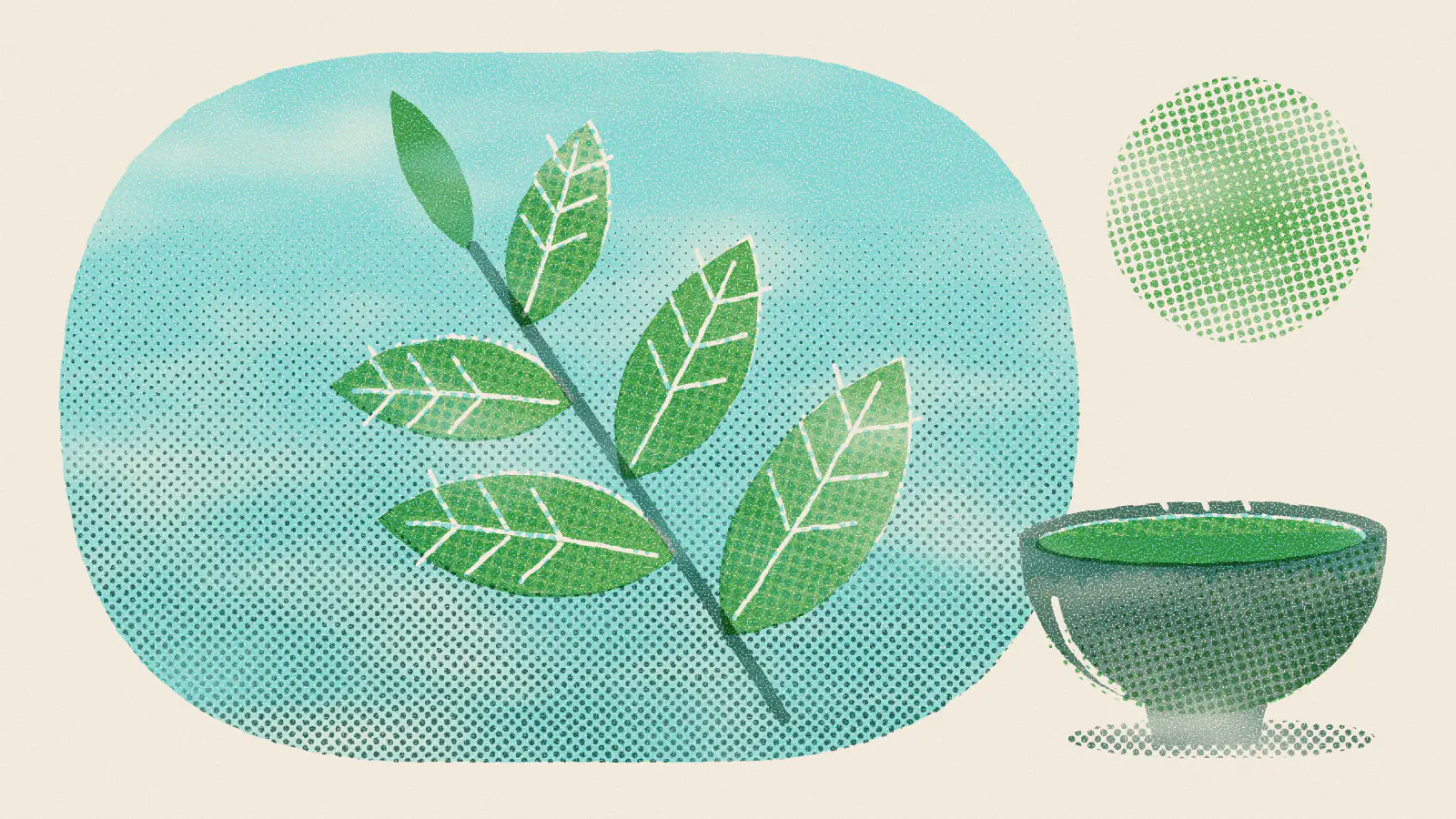 Risograph-style illustration: Benefits of Sencha Tea: What This Japanese Green Tea Offers