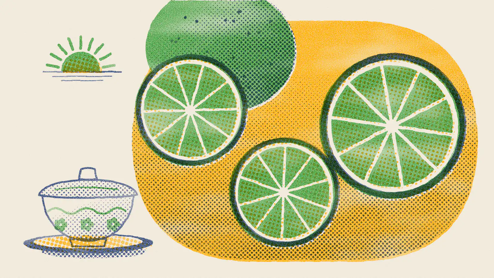 Risograph-style illustration: 10 Best Morning Teas to Start Your Day Right