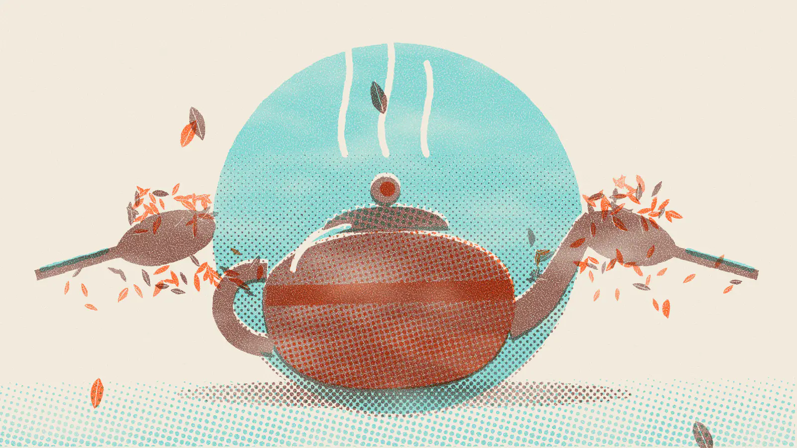 Risograph-style illustration: Best Tea Brands for Everyday, Loose Leaf and Herbal Tea