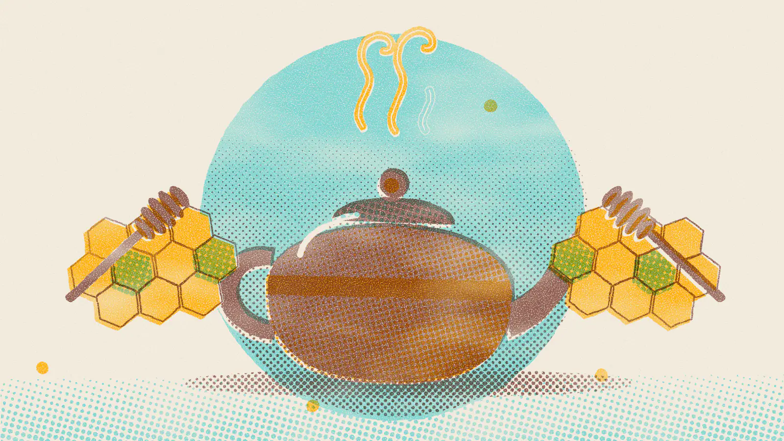 Risograph-style illustration: Best Tea for a Sore Throat: 8 Soothing Options