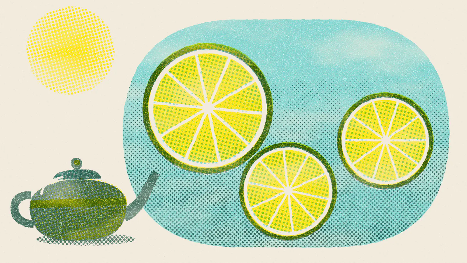 Risograph-style illustration: Black Tea with Lemon: Benefits and How to Make It