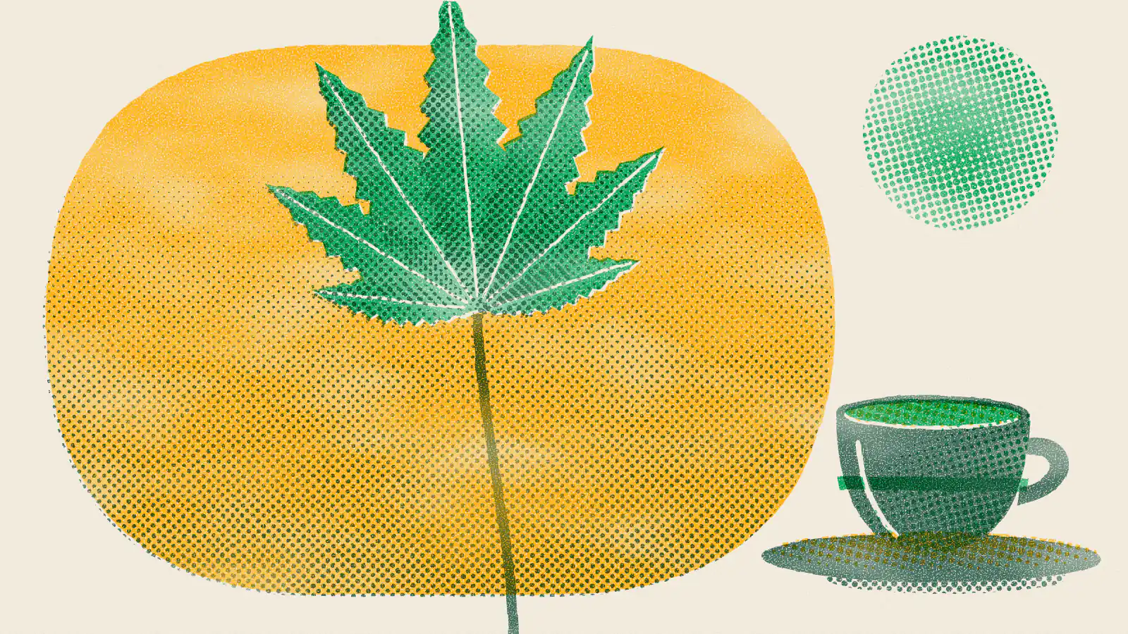 Risograph-style illustration: CBD Tea: Potential Benefits, Effects and Side Effects