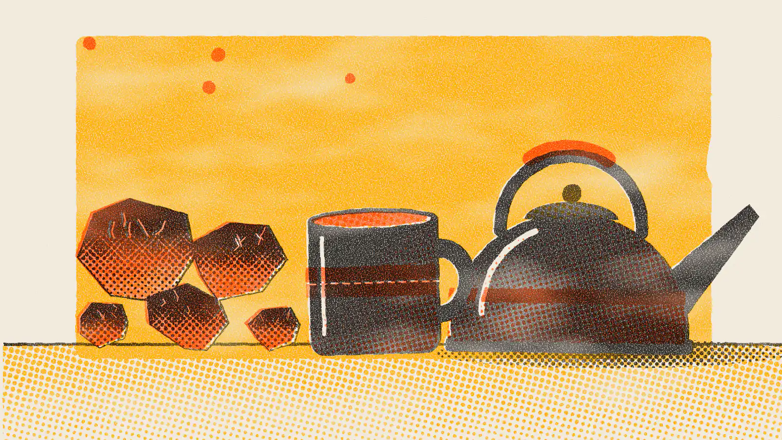 Risograph-style illustration: Chaga Tea Health Benefits: What the Research Really Shows