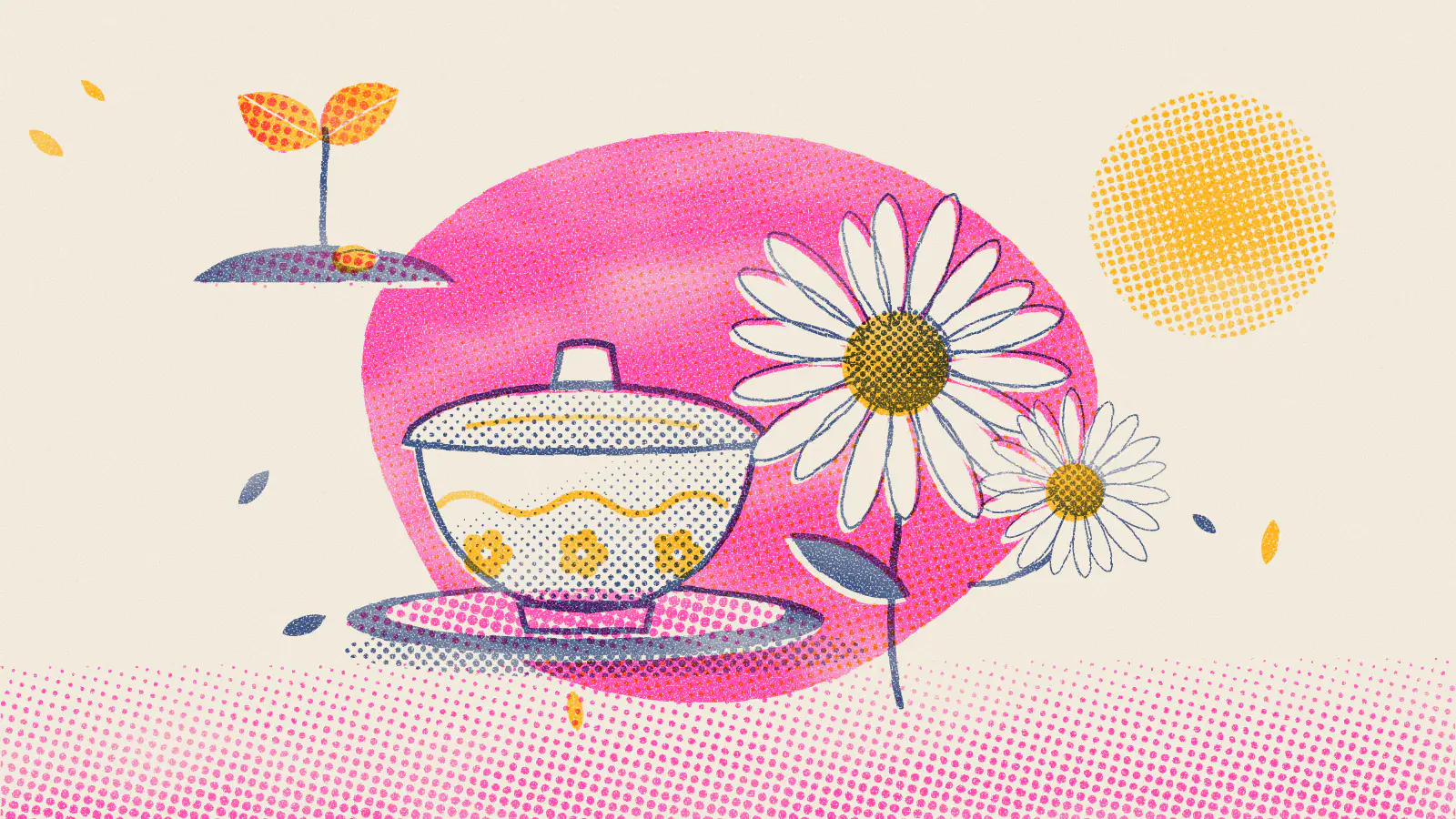 Risograph-style illustration: Is Chamomile Tea Safe During Pregnancy?