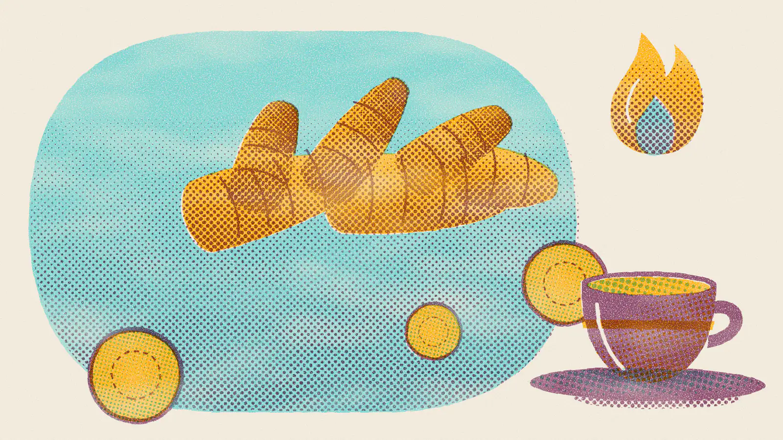 Risograph-style illustration: Fat Burning Tea: Does It Work and Which Teas Help