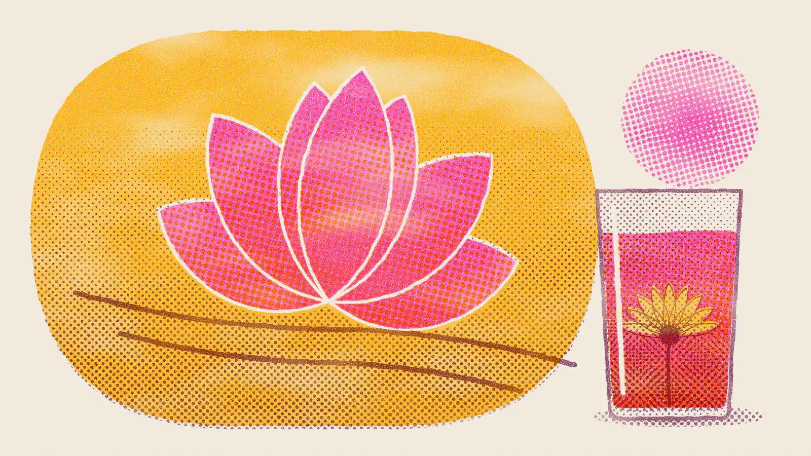 Risograph-style illustration: 13 Amazing Flowering Teas and Their Benefits