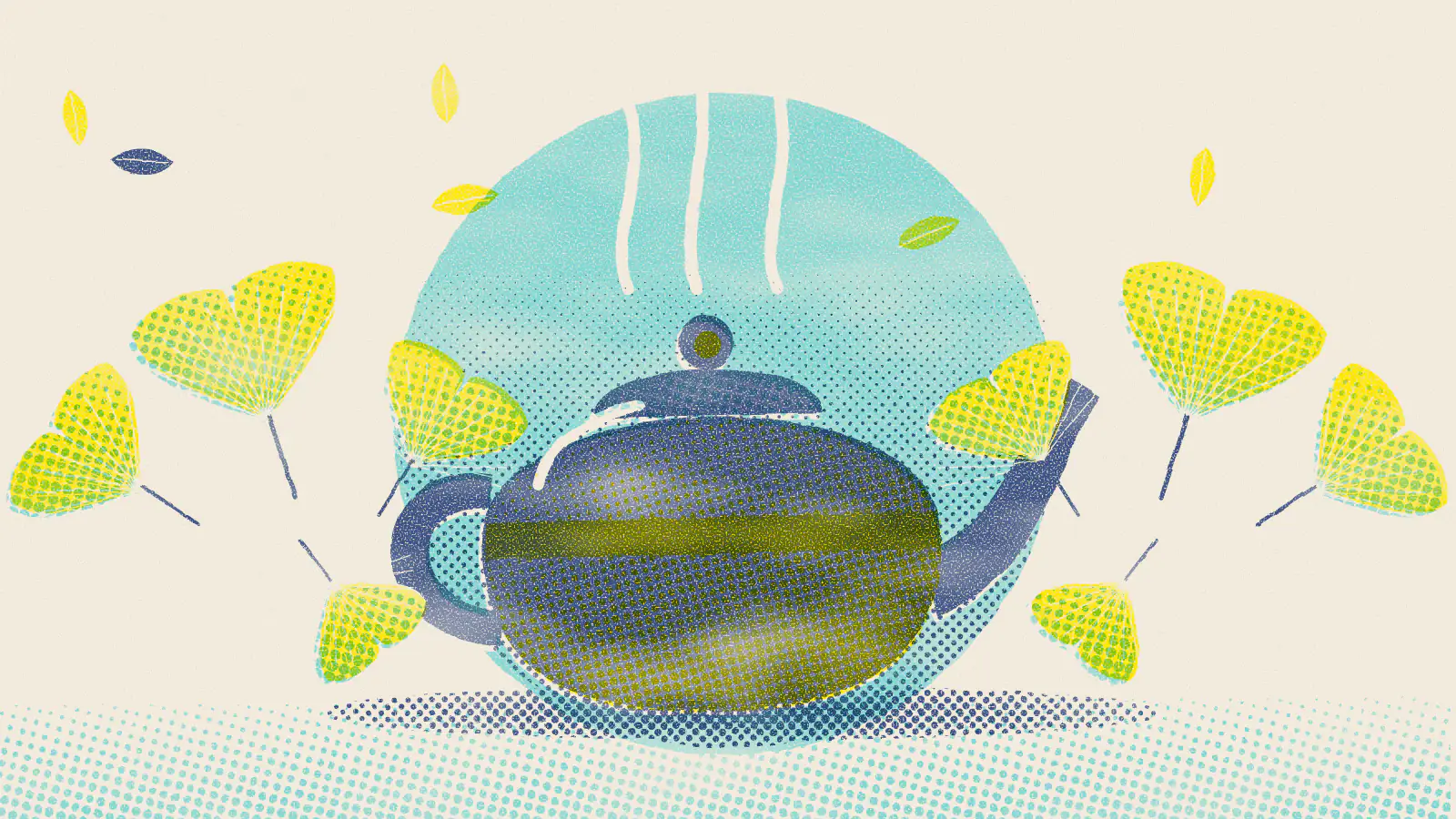 Risograph-style illustration: Ginkgo Biloba Tea Benefits, Side Effects, and How to Brew It