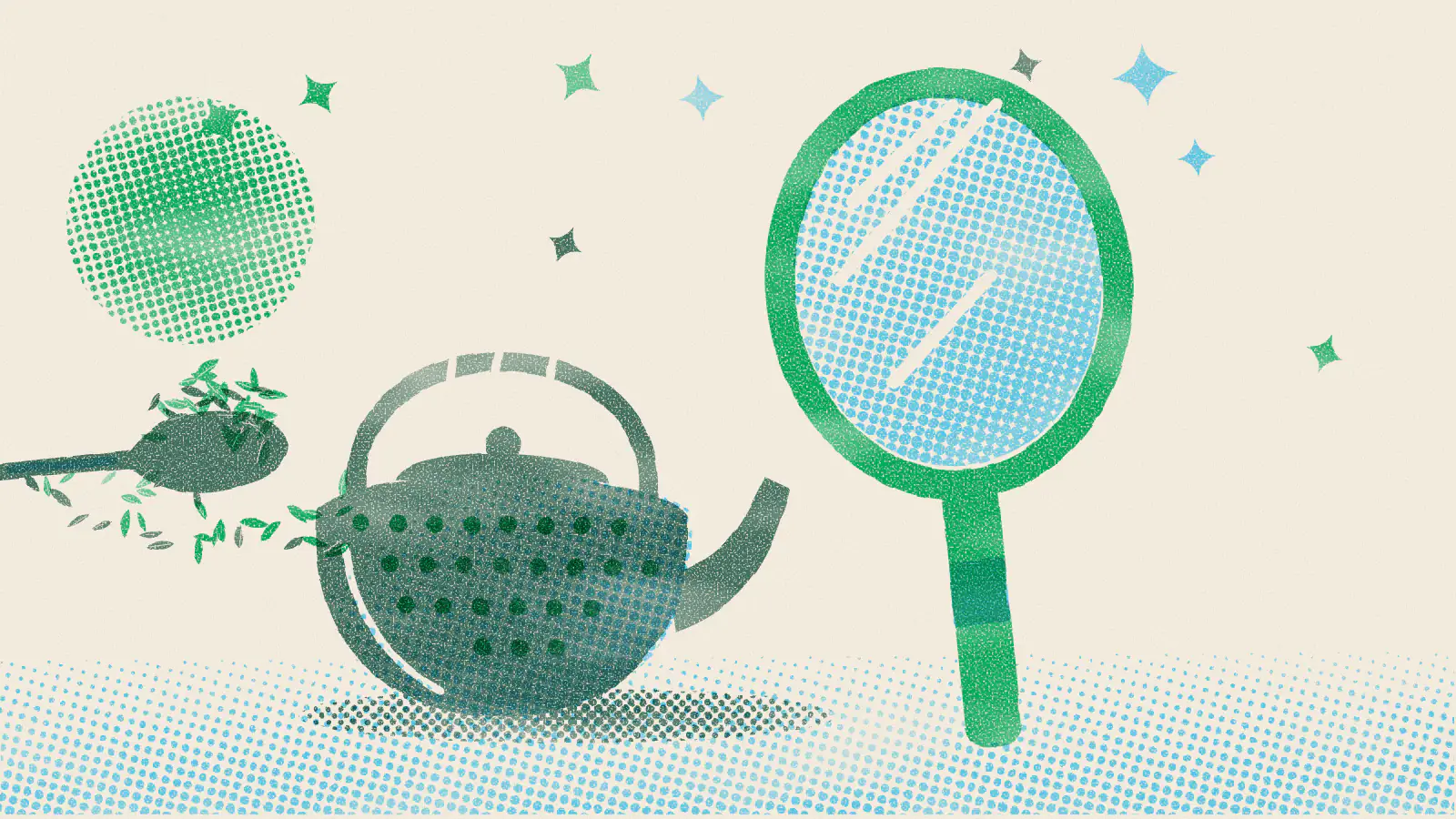 Risograph-style illustration: How to Use Green Tea for Better Skin