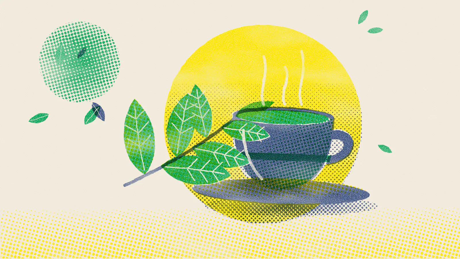 Risograph-style illustration: Green Tea Side Effects: What You Need to Know