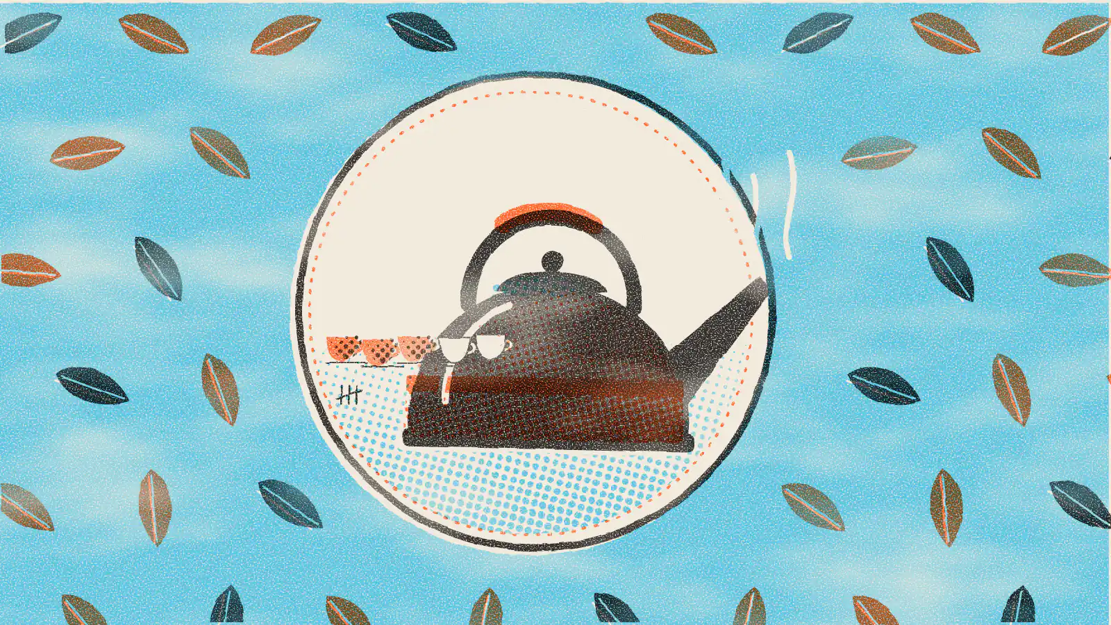 Risograph-style illustration: How Many Cups of Tea per Day Is Safe to Drink?