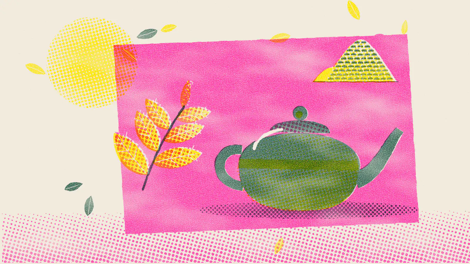 Risograph-style illustration: How Tea Is Made: From Leaf to Cup