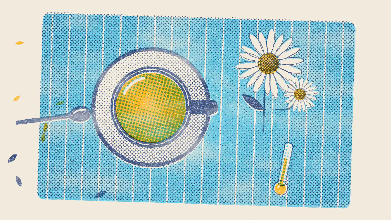 Risograph-style illustration: How to Brew the Perfect Herbal Tea in 5 Steps