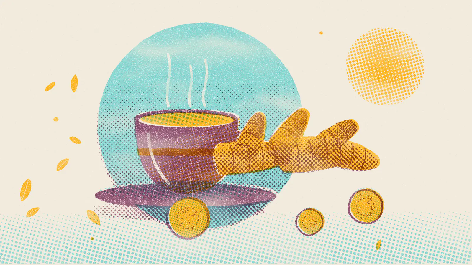Risograph-style illustration: Is Ginger Tea Good for a Sore Throat? What to Know