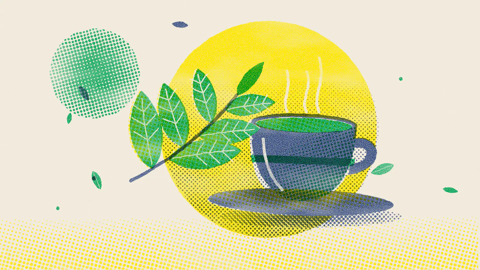 Risograph-style illustration: Is Green Tea a Diuretic? Effects and Side Effects