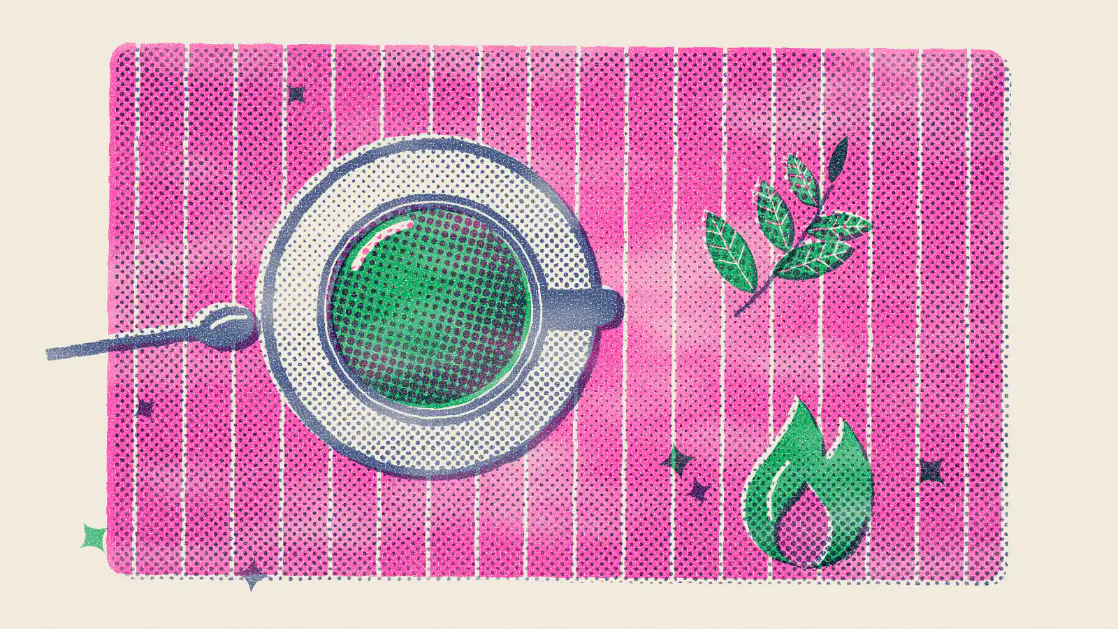 Risograph-style illustration: Is Green Tea a Fat Burner? What the Evidence Says