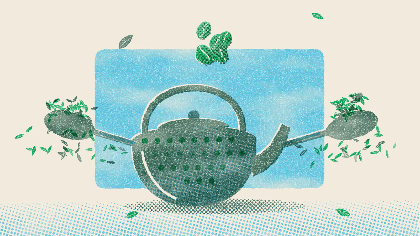 Risograph-style illustration: Is Green Tea Caffeinated? Here's How Much
