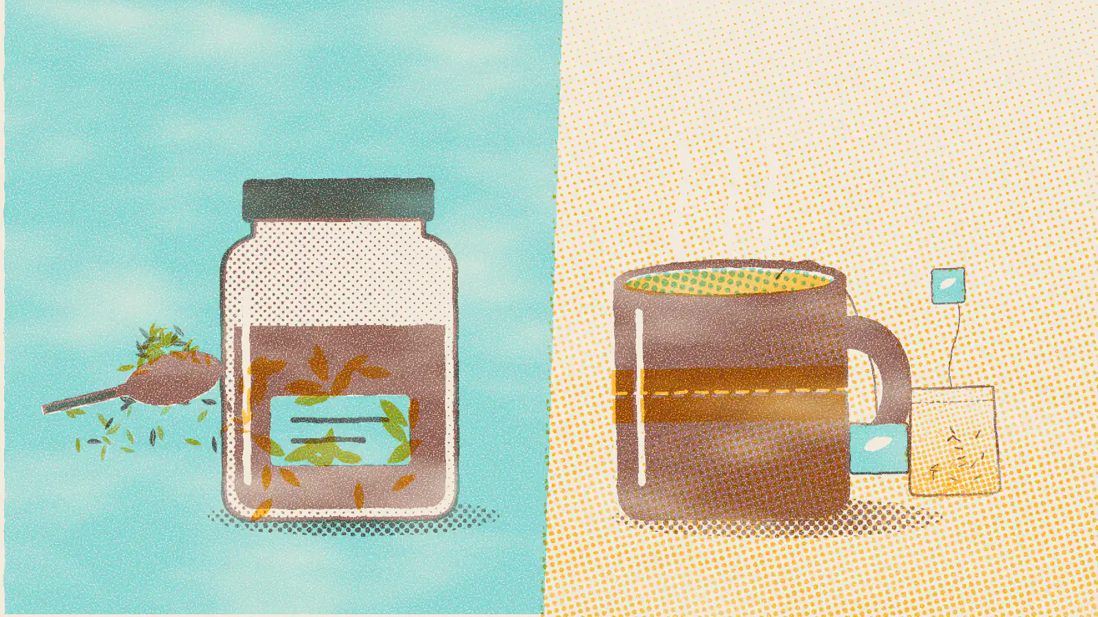 Risograph-style illustration: Is Loose Leaf Tea Better Than Tea Bags? Here's the Truth