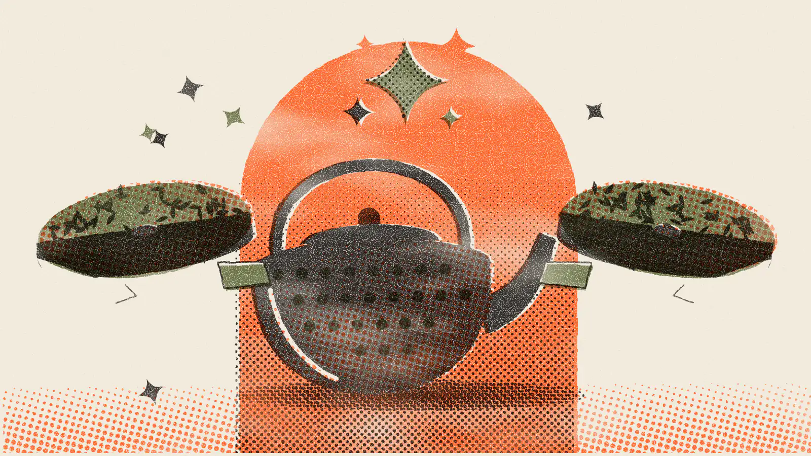Risograph-style illustration: Is Red Tea (Pu-erh) Good for Your Health?
