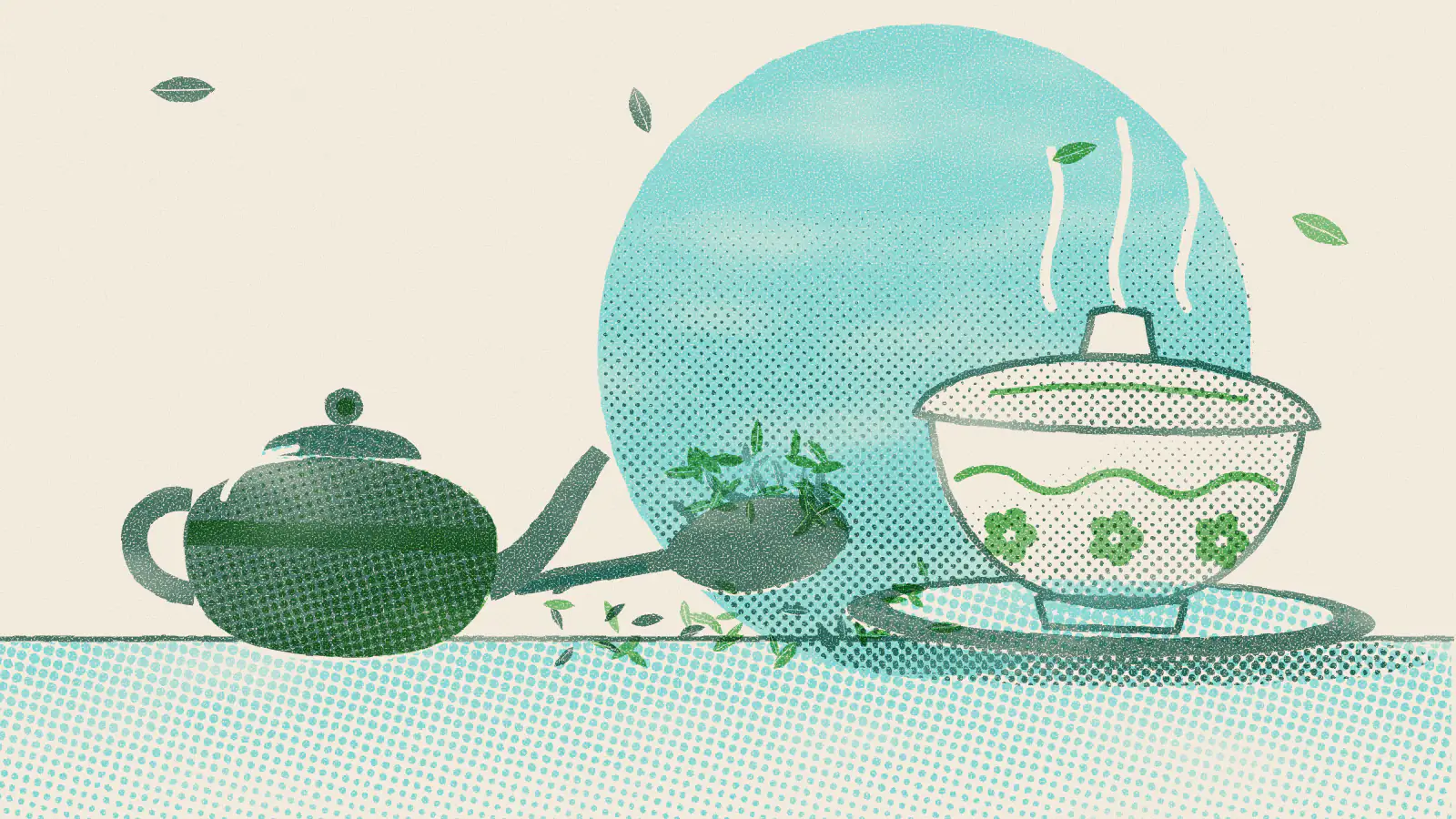 Risograph-style illustration: Japanese Green Tea: Types, Benefits and How to Brew It