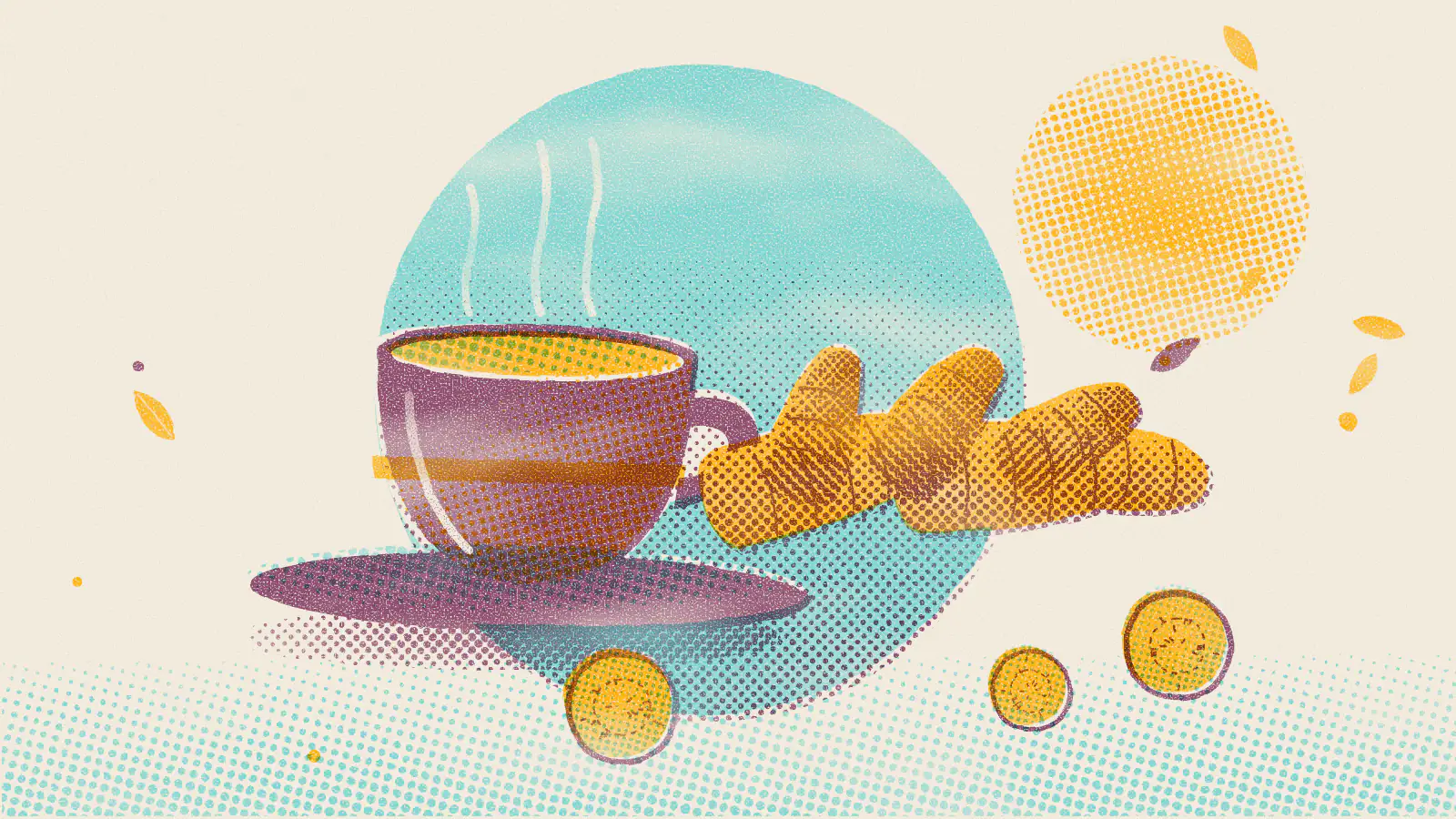 Risograph-style illustration: Lemon Ginger Tea: Benefits, Side Effects and Recipe