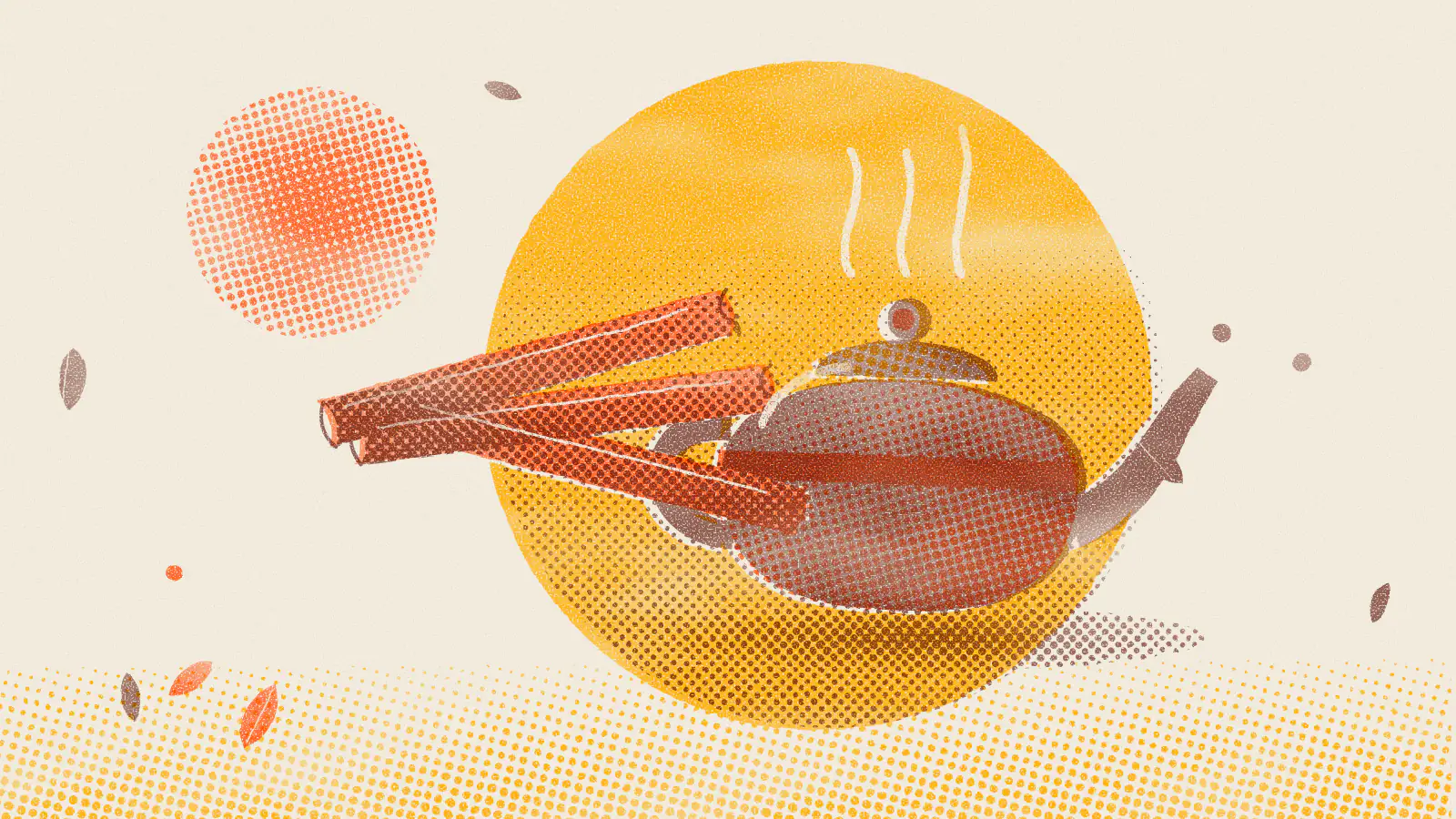Risograph-style illustration: Masala Chai Tea: A Traditional Indian Spiced Tea Recipe