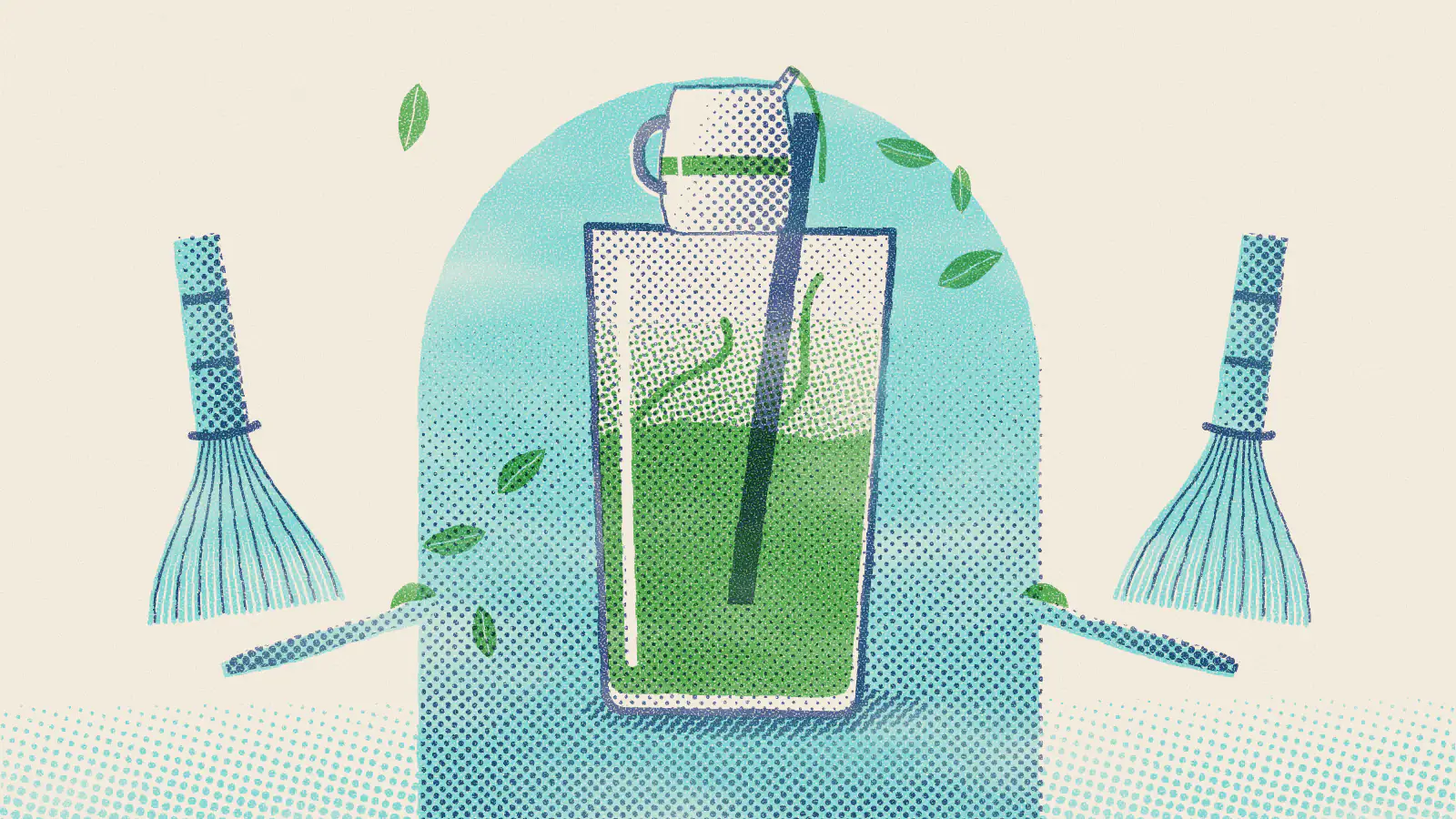 Risograph-style illustration: Matcha Coconut Milk Latte: Easy Recipe and Tips