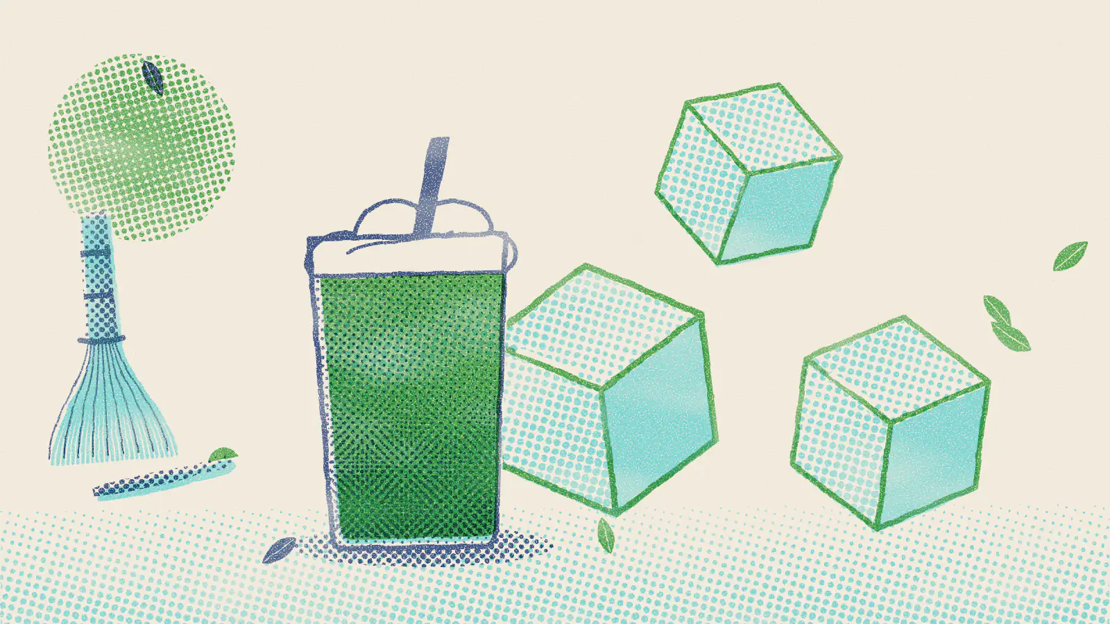 Risograph-style illustration: Matcha Smoothie: Benefits and 5 Easy Recipes to Try
