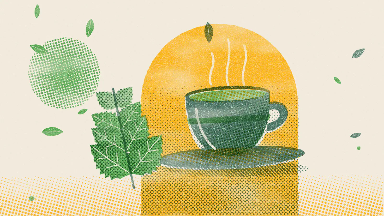 Risograph-style illustration: Medicinal Herbal Tea: The Top 6 Picks for Men