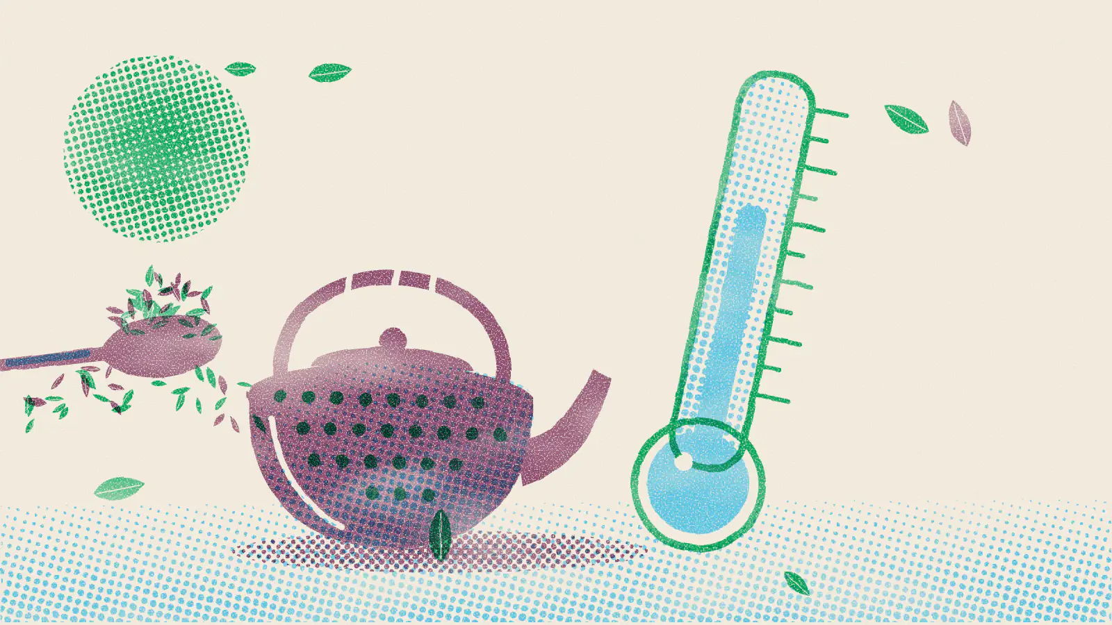 Risograph-style illustration: 15 Mistakes Most People Make When Preparing Tea