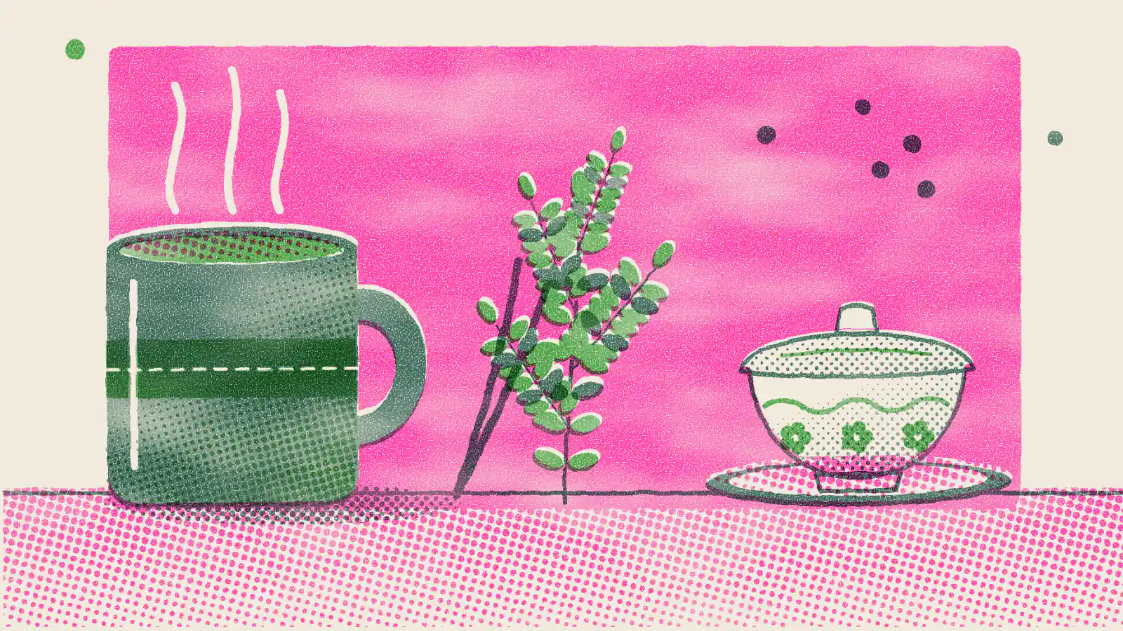 Risograph-style illustration: Moringa Tea Health Benefits, Side Effects and How to Make It
