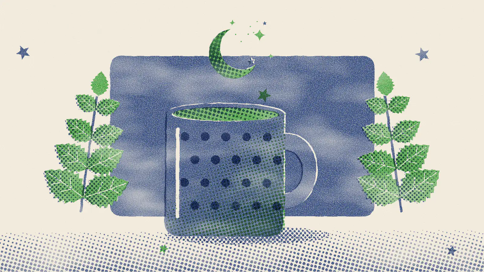 Risograph-style illustration: Peppermint Tea Before Bed: Benefits and How to Use It