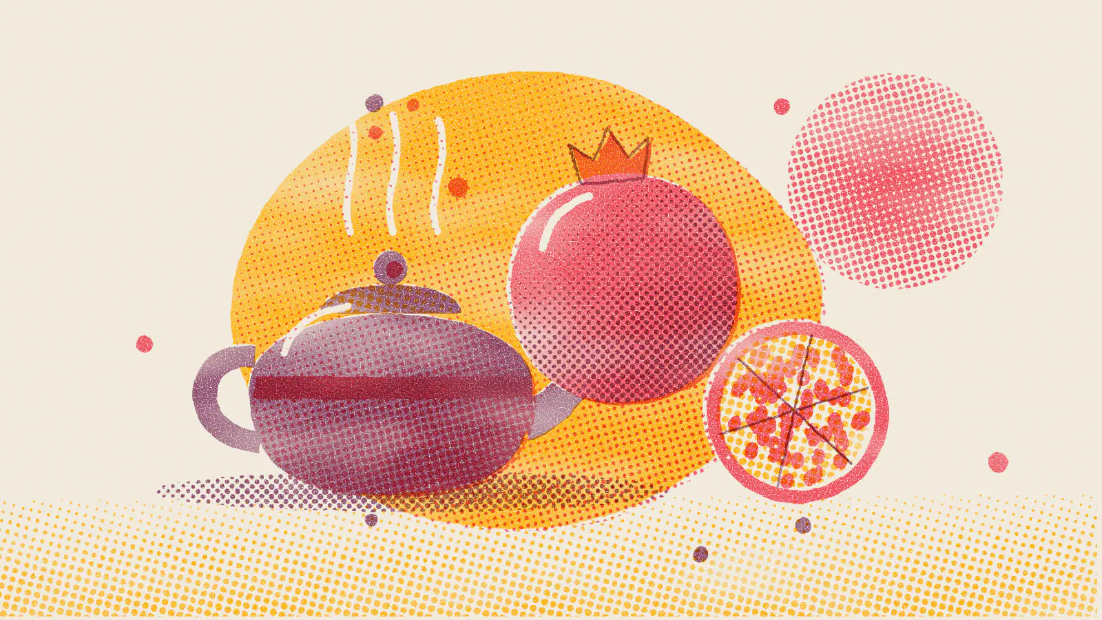 Risograph-style illustration: Pomegranate Tea Benefits, Side Effects and How to Make It