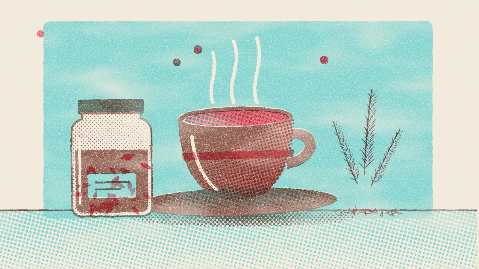 Risograph-style illustration: Pros and Cons of Rooibos Tea: The Complete, Simple List