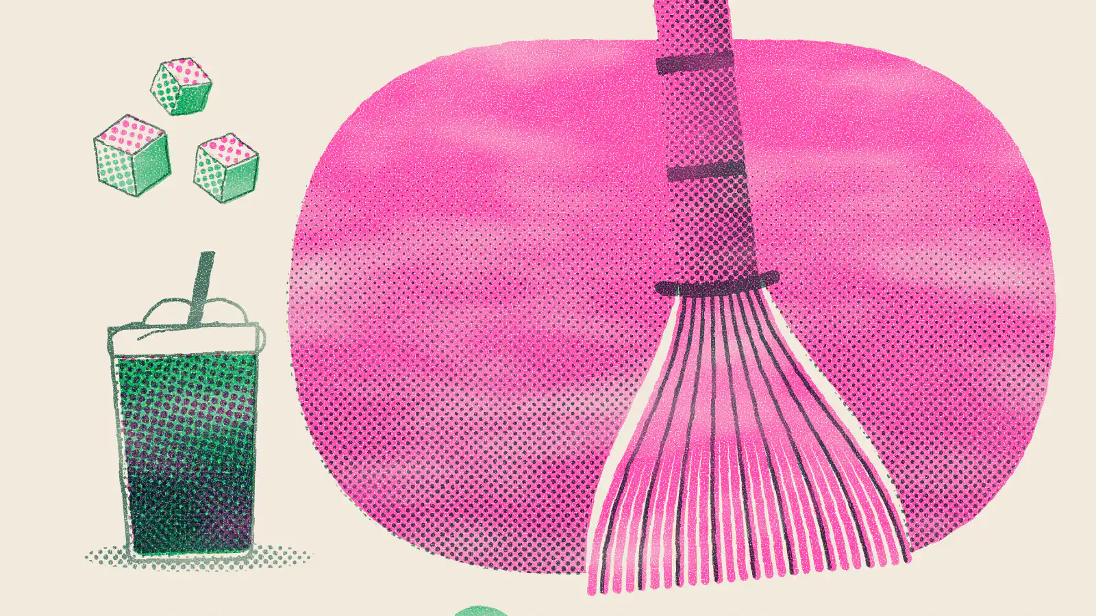 Risograph-style illustration: Green Tea Frappuccino Recipe: Easy DIY Matcha Drink