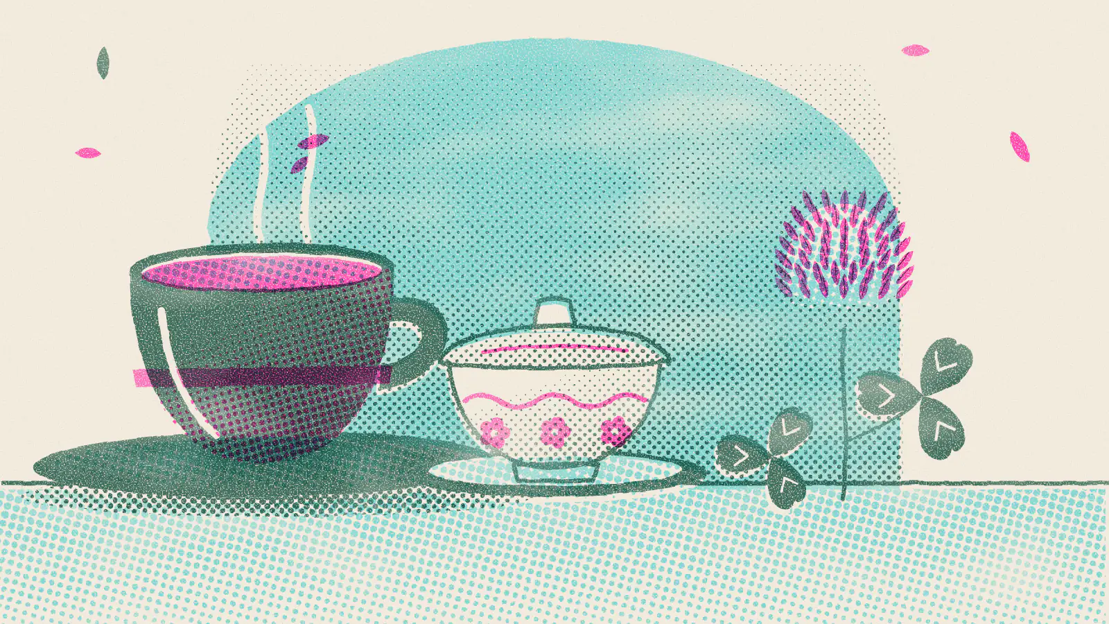 Risograph-style illustration: Red Clover Tea Benefits, Side Effects and How to Make It