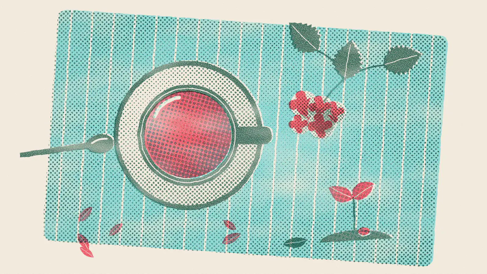 Risograph-style illustration: Red Raspberry Leaf Tea and Fertility: What to Know