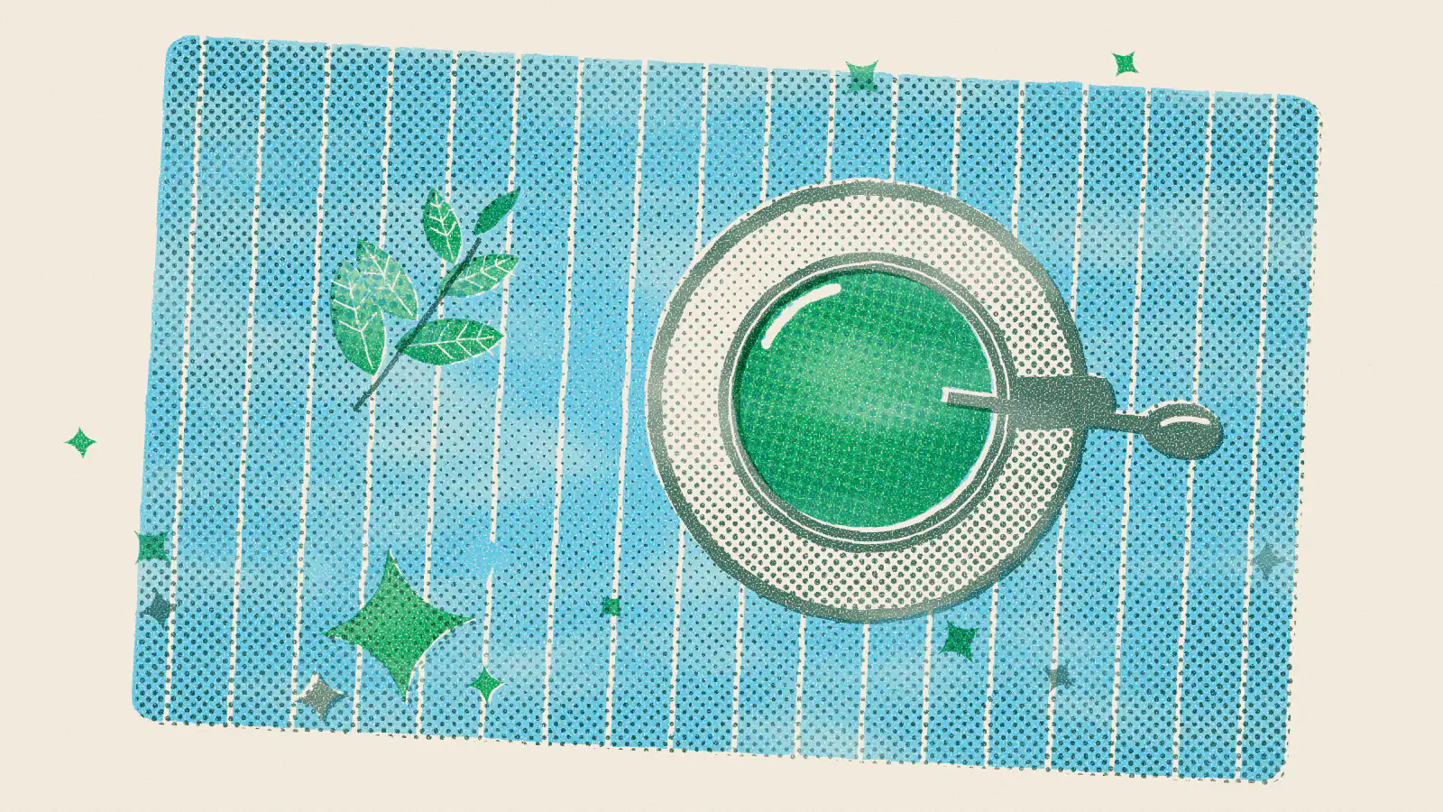 Risograph-style illustration: Seven Surprising Green Tea Benefits and How to Brew It