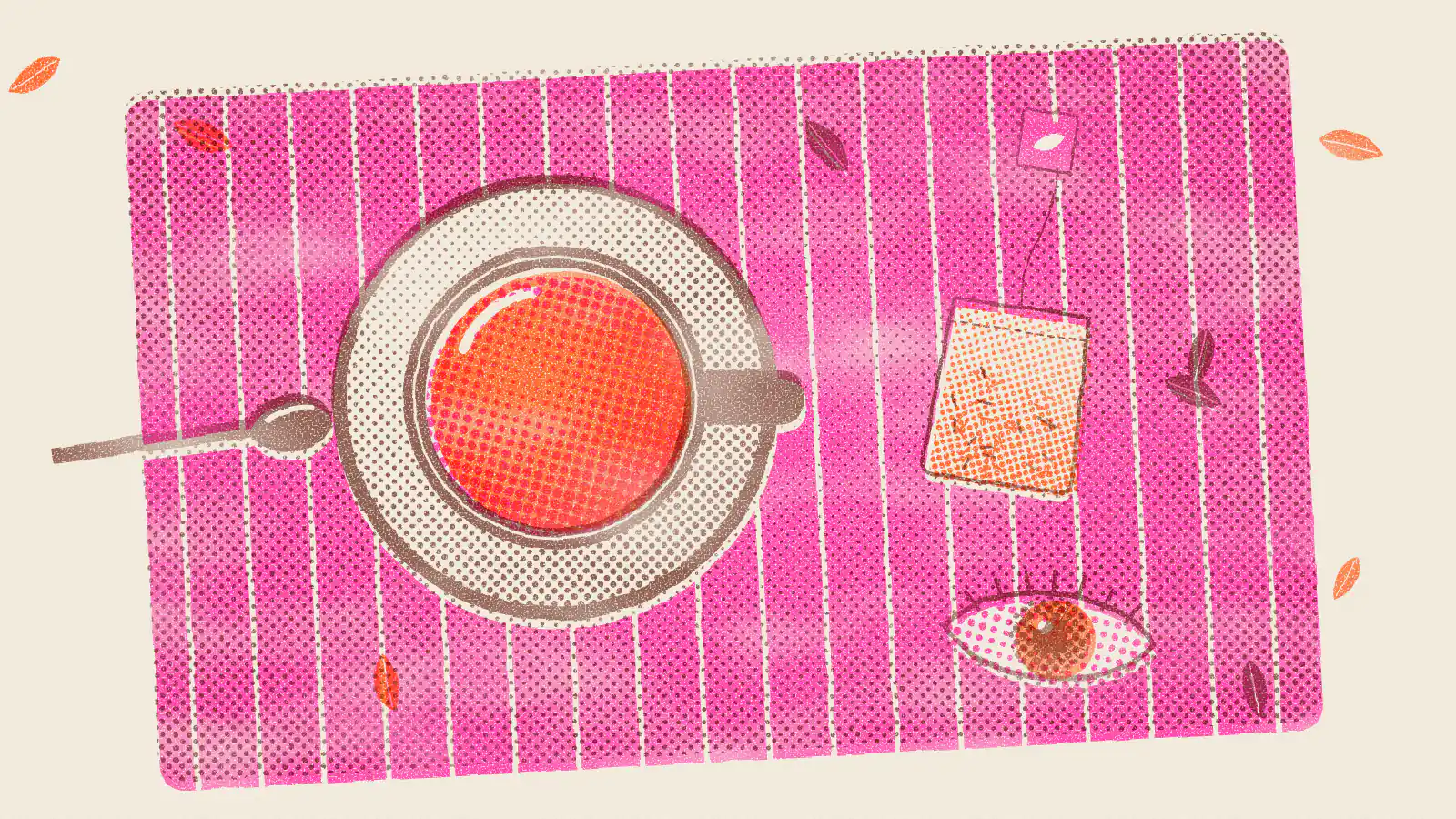 Risograph-style illustration: Are Tea Bags Good for Your Eyes? Puffy Eyes Remedy