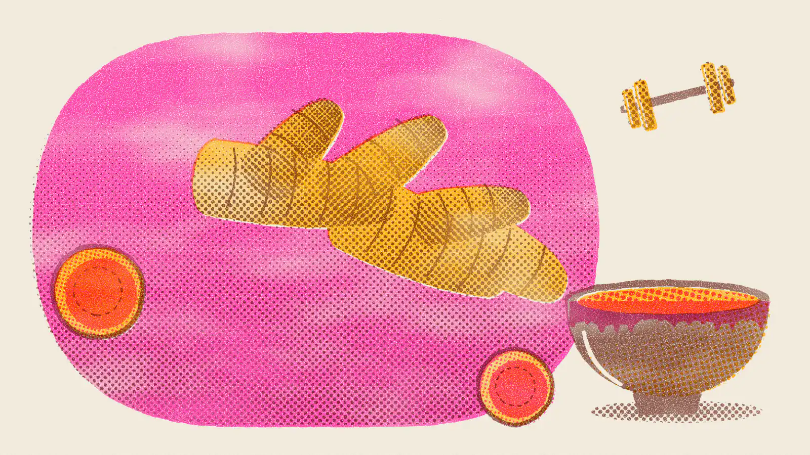 Risograph-style illustration: Tea Before a Workout: 6 Teas for Energy and Hydration