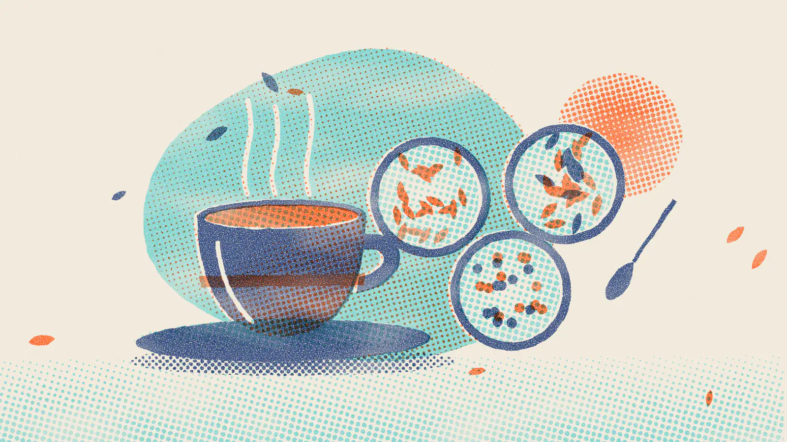 Risograph-style illustration: How to Make Tea Blends: A Simple DIY Guide