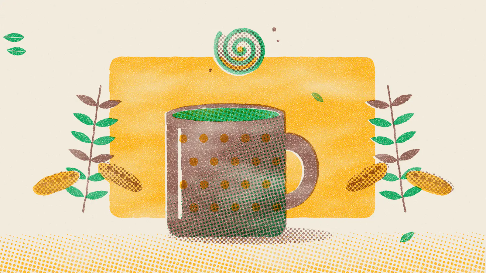 Risograph-style illustration: 10 Best Teas for Gut Health and Digestion