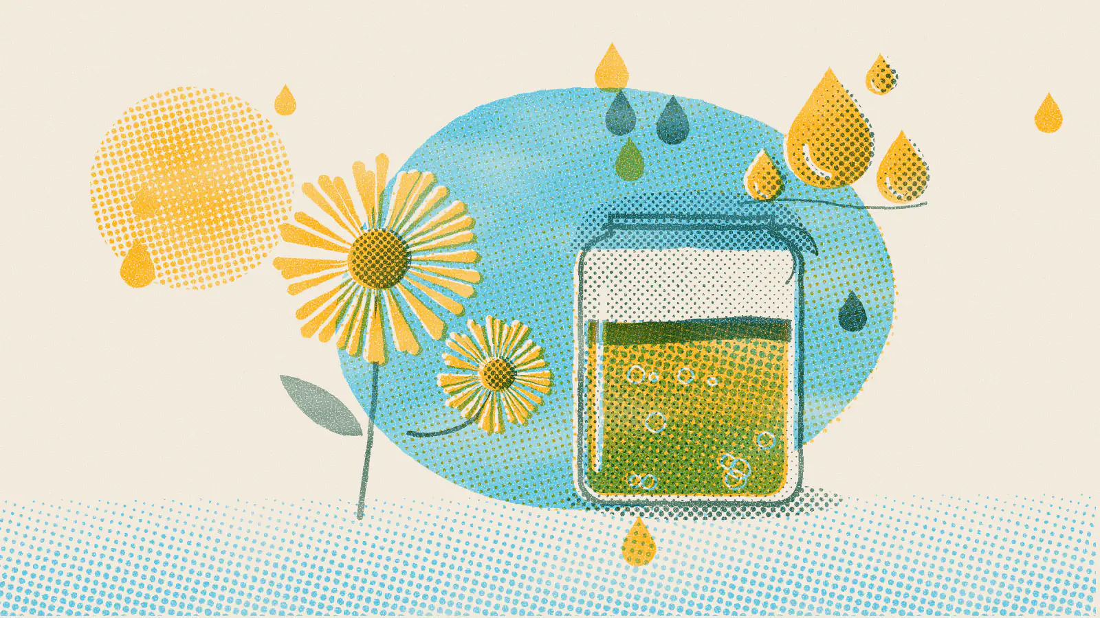 Risograph-style illustration: Tea for Liver Cleansing: The Best Herbal Teas to Try