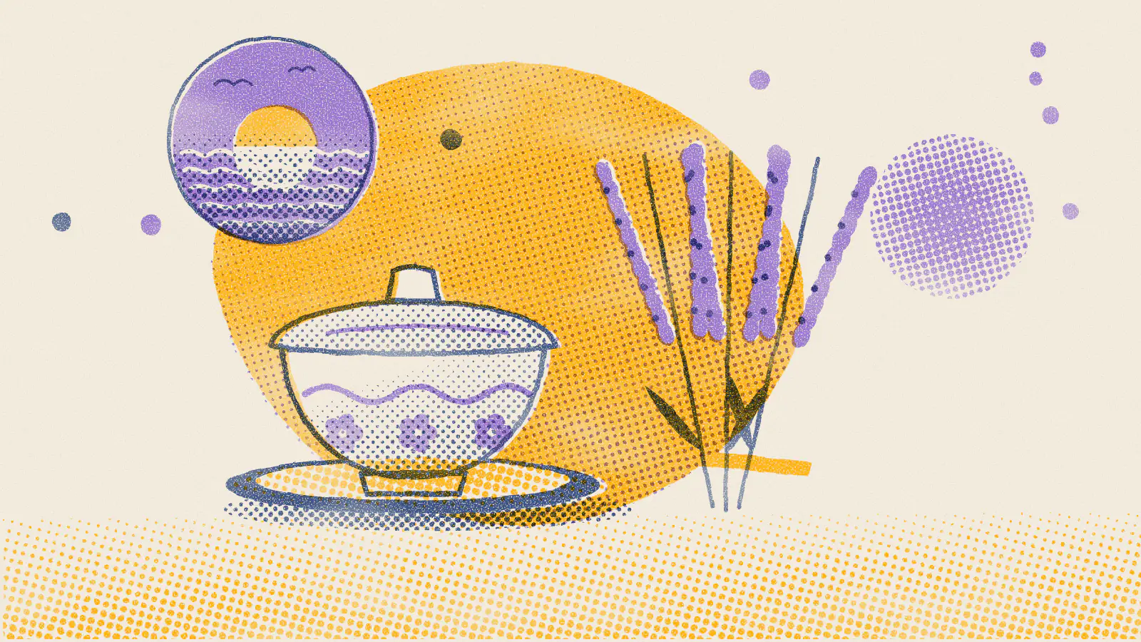 Risograph-style illustration: The Best Tea for Nausea Relief: 5 Options That Help