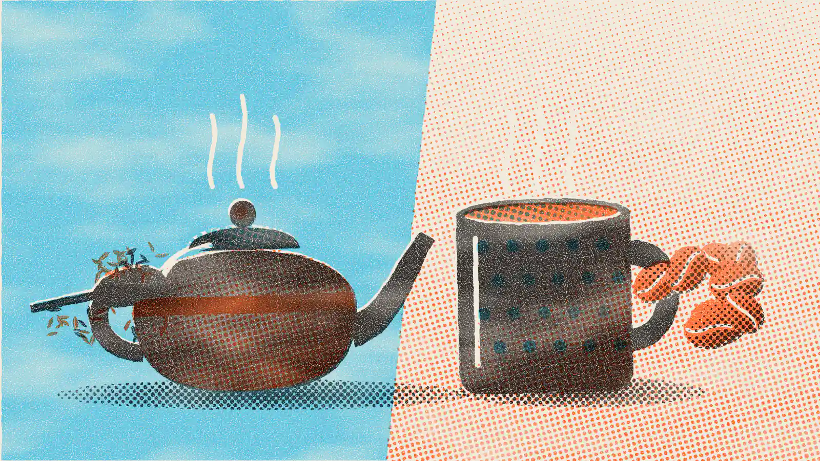 Risograph-style illustration: What Tea to Drink Instead of Coffee for Breakfast