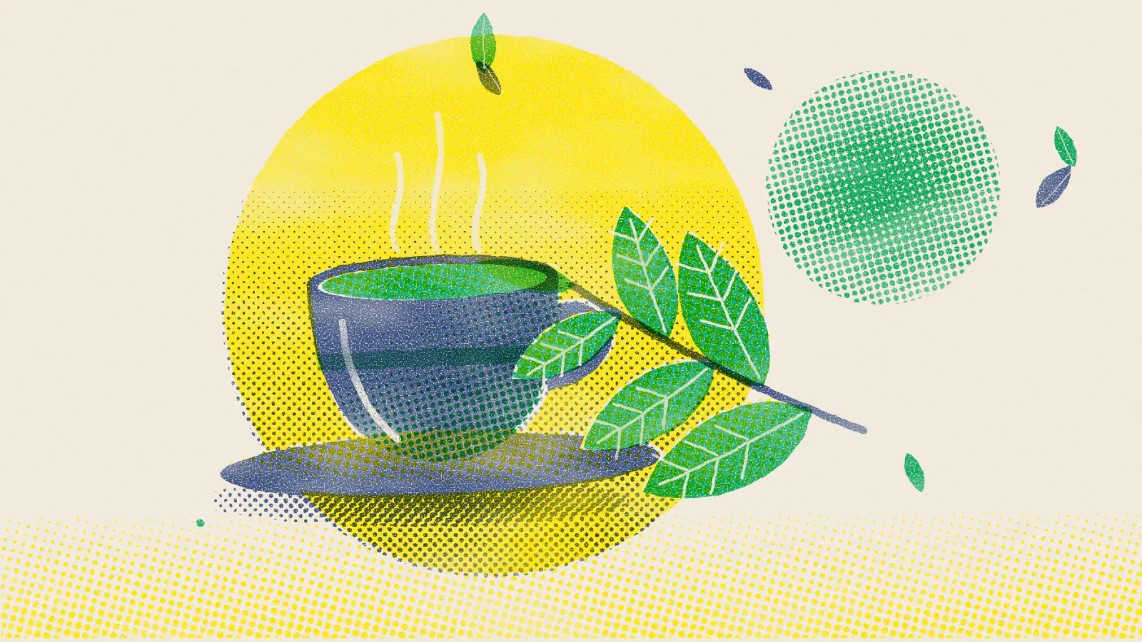 Risograph-style illustration: Kidney Stones and Tea: What Can Actually Help