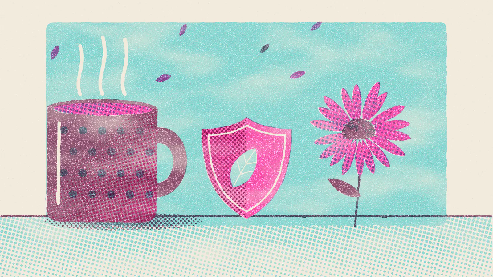 Risograph-style illustration: Tea to Boost Your Immune System: What Actually Helps
